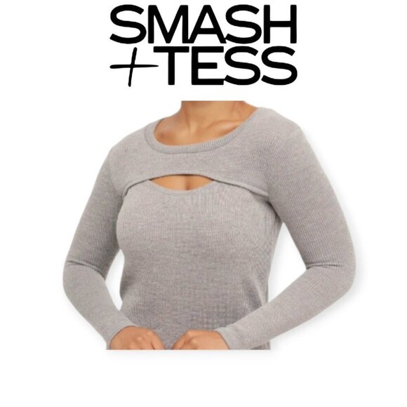 Smash + Tess Charcoal Cutout Ribbed Knit Top Size 2X - Picture 1 of 8